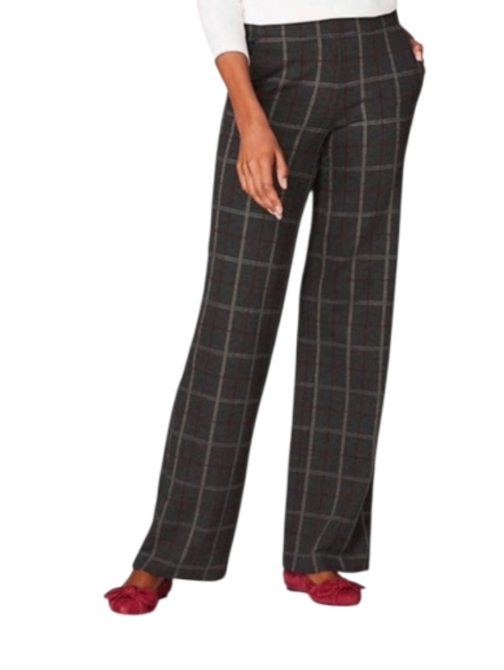 J. Jill Pull On Ponte Gray Plaid Window Pane Pants